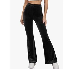 NEW Refuge Athletics Velour Flare Leg Soft Stretchy High Waist Black Pant Womens